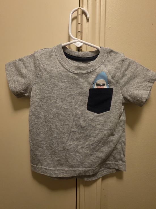okie dokie Other - okie dokie Gray Tee with Navy Pocket and Blue Shark